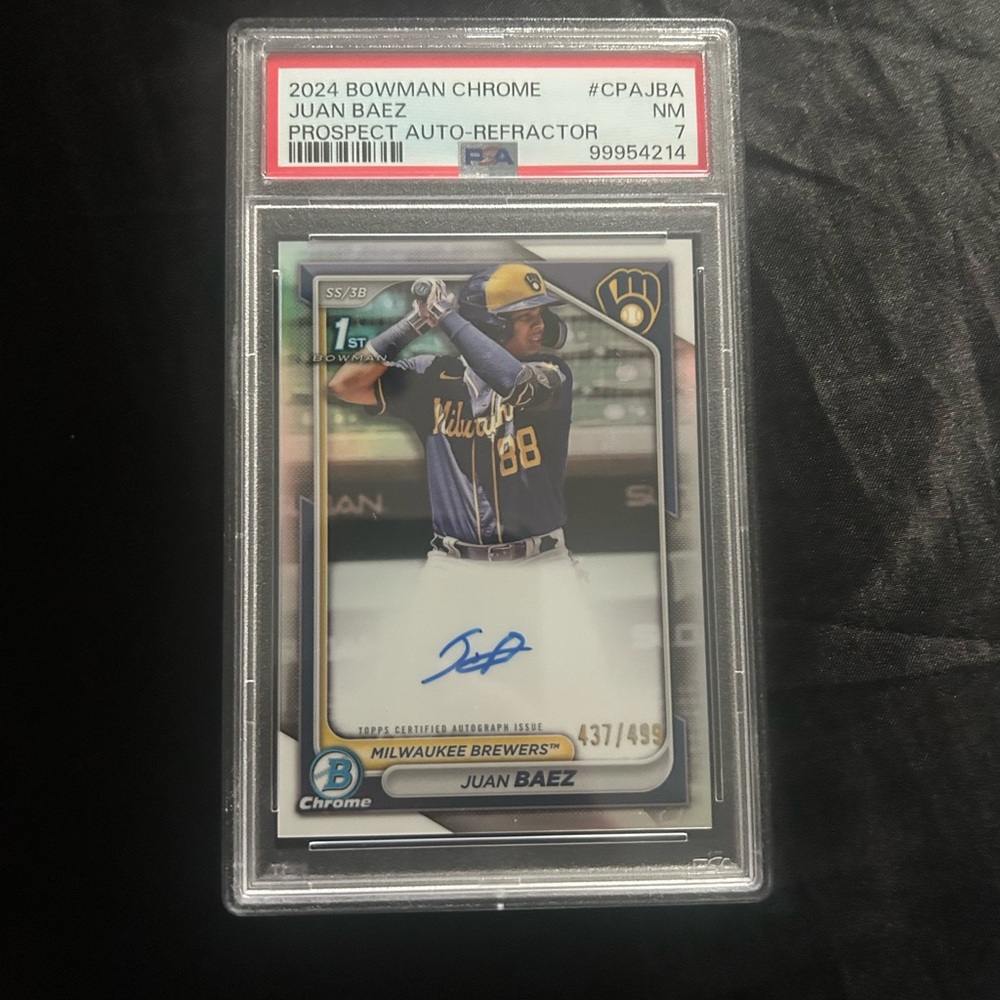 Chrome Milwaukee Brewers Baseball Card Juan Baez rookie card nm PSA 7 autograph
